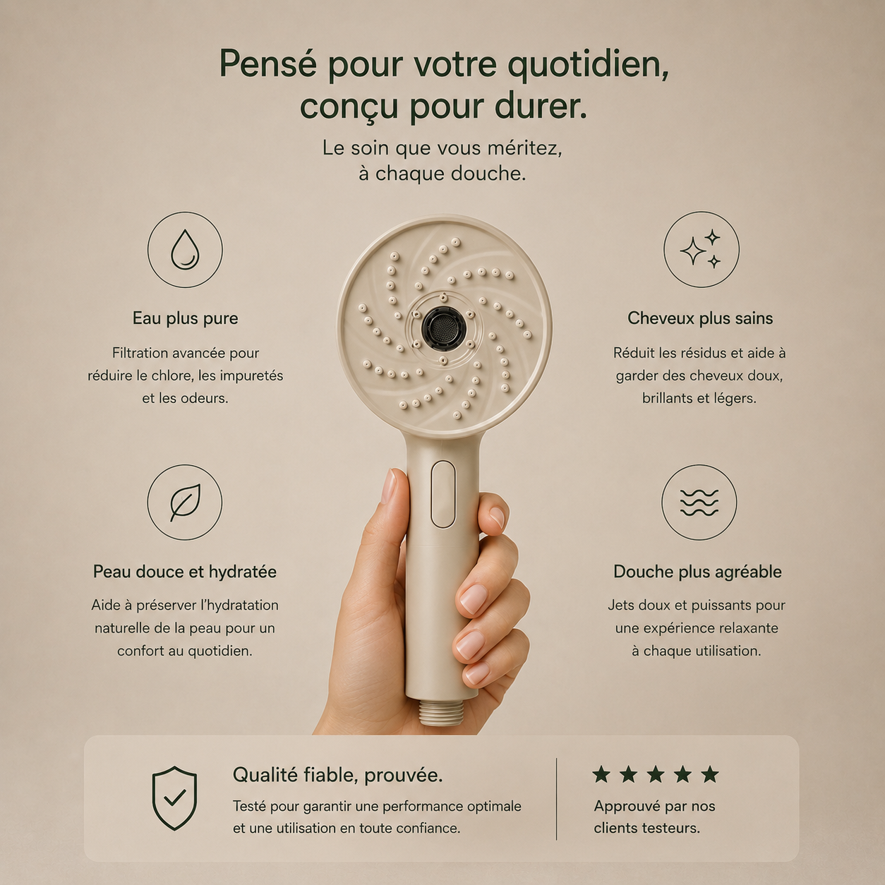 PureRise — Pommeau de Douche Filtrant Anti-Calcaire