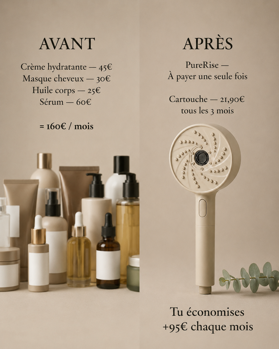 PureRise — Pommeau de Douche Filtrant Anti-Calcaire