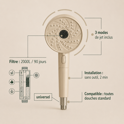 PureRise — Pommeau de Douche Filtrant Anti-Calcaire